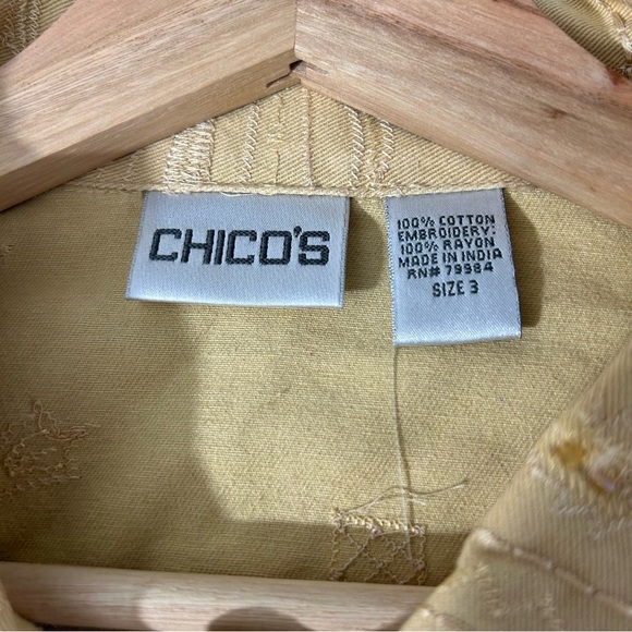 NWT CHICO’S Camelot Roadster Jacket Raffia (Light Yellow) Embroidered Sz 3 (XL) - Picture 8 of 16
